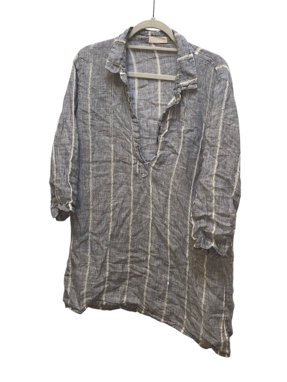 CP Shades 100% linen chambray blue stripe tunic poets shirt top M